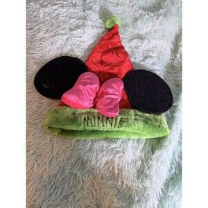 Minnie Mouse Ears Christmas Snowflake Santa Hat Pink Bow Green Trim Child Disney